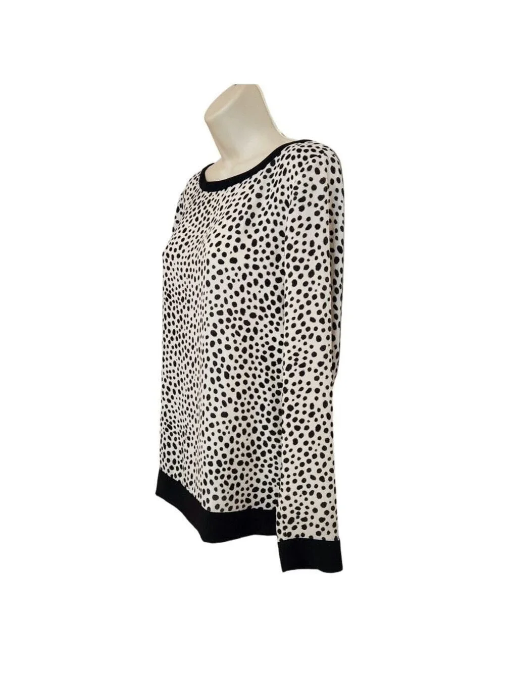 Ann Taylor LOFT White Black Dot Woven Blouse Small